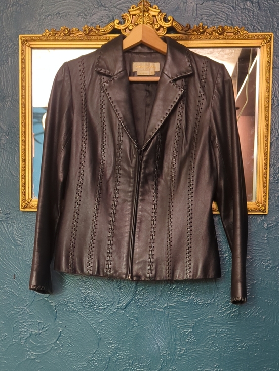 margaret godfrey Jackets & Blazers - Women's Black Leather Jacket with Decorative Stitching